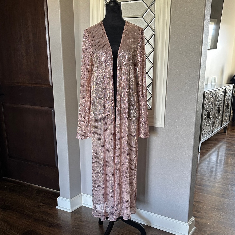 Pink Sequin Cardigan Duster